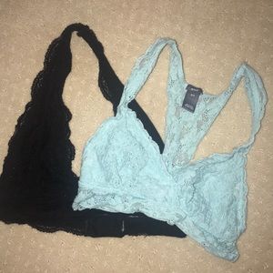 Aerie blue and black lace bralettes